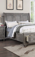 Eastern King Size Bed W Under Bed Drawer Vintage Look Gray Color Beautiful Panel 1Pc Bedframe Bedroom Box Spring Required King Antique Gray,Gray Wood Bedroom Contemporary,Modern,Transitional Storage