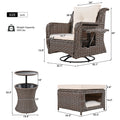 K&K 5 Pieces Outdoor Patio Furniture Set With Pet House Cool Bar And Retractable Side Tray, Rattan Wicker Patio Swivel Rocking Chairs Set Of 2 With Ottomans For Backyard, Porch, Balcony, Beige Yes Rocker & Glider Brown Beige Seats 2 Weather Resistant