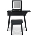 27.9'' Black Makeup Vanity Desk With Flip Top Mirror And Led Light, Dressing Table With Charging Station, 2 Drawers And Fold Up Panel, Vanity Set With Cushioned Stool For Bedroom Black