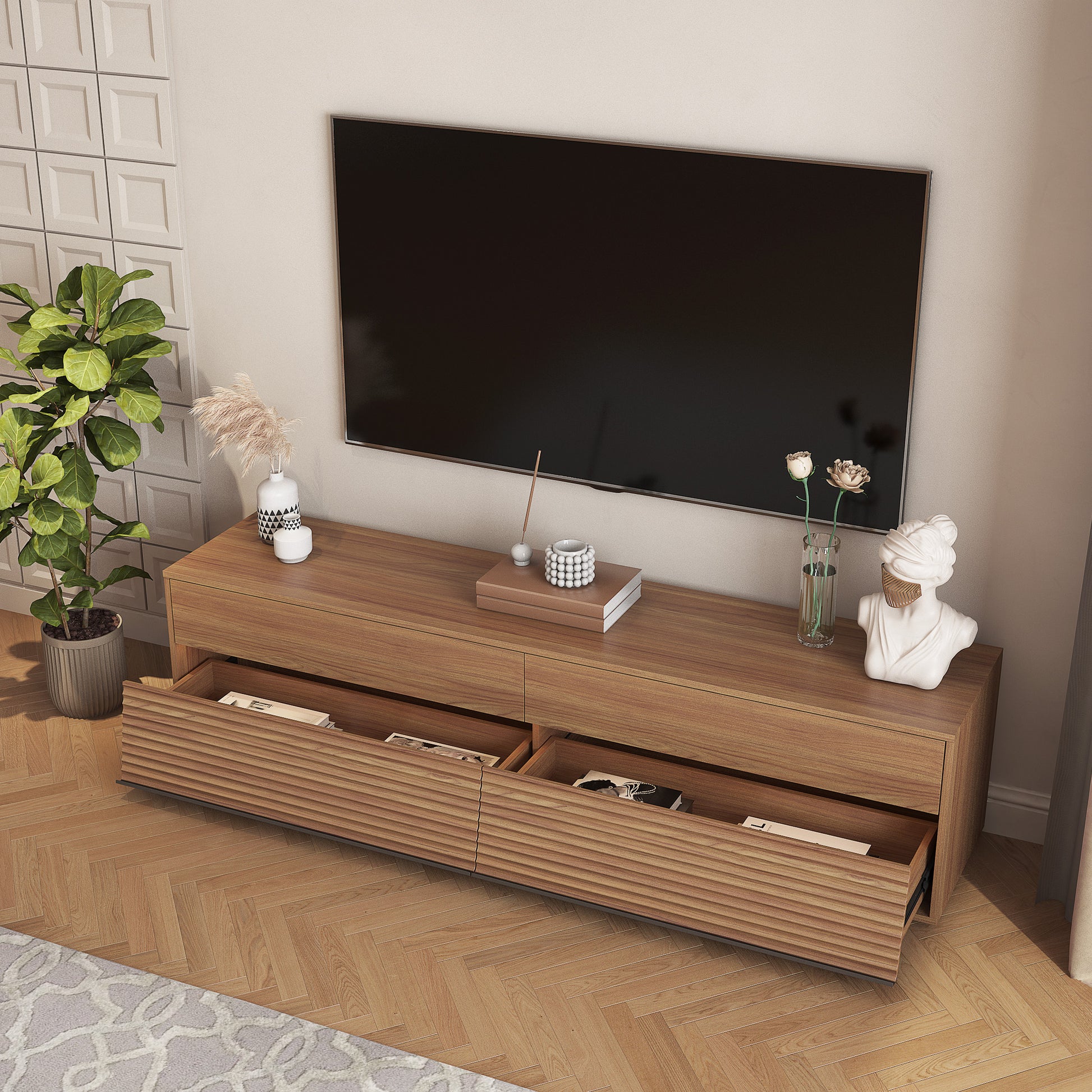 Floating Tv Stand Wall Mounted With 16 Color Leds,68" Modern Tv Stand, Floating Tv Cabinet Entertainment Center For 55 60 65 Inch Tv,Wood Wood 60 69 Inches Mdf