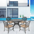 Cushions In Random Colors 5 Piece Set Of Cast Aluminum Patio Furniture With Cushions Yes Dining Set Black Seats 4 Rust Resistant Frame Water Resistant Cushion Garden & Outdoor Complete Patio Sets Aluminium