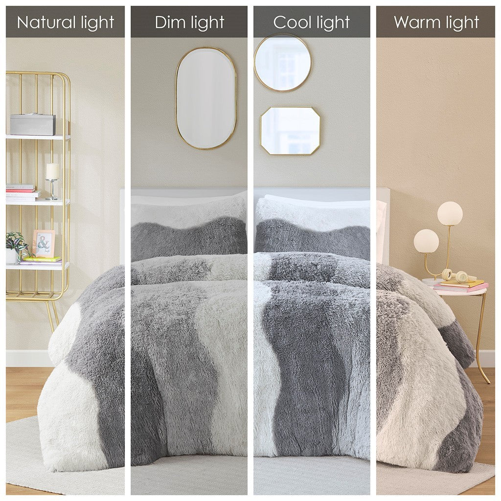 Ombre Shaggy Faux Fur Comforter Set Twin Multicolor Polyester