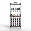 Industrial Wine Rack Bar Table, 3 Tier Liquor Bottle And Glass Holder With Storage Shelves, Metal And Wood Wine Organizer For Home Kitchen, Dining Room, And Living Room Black Brown Kitchen American