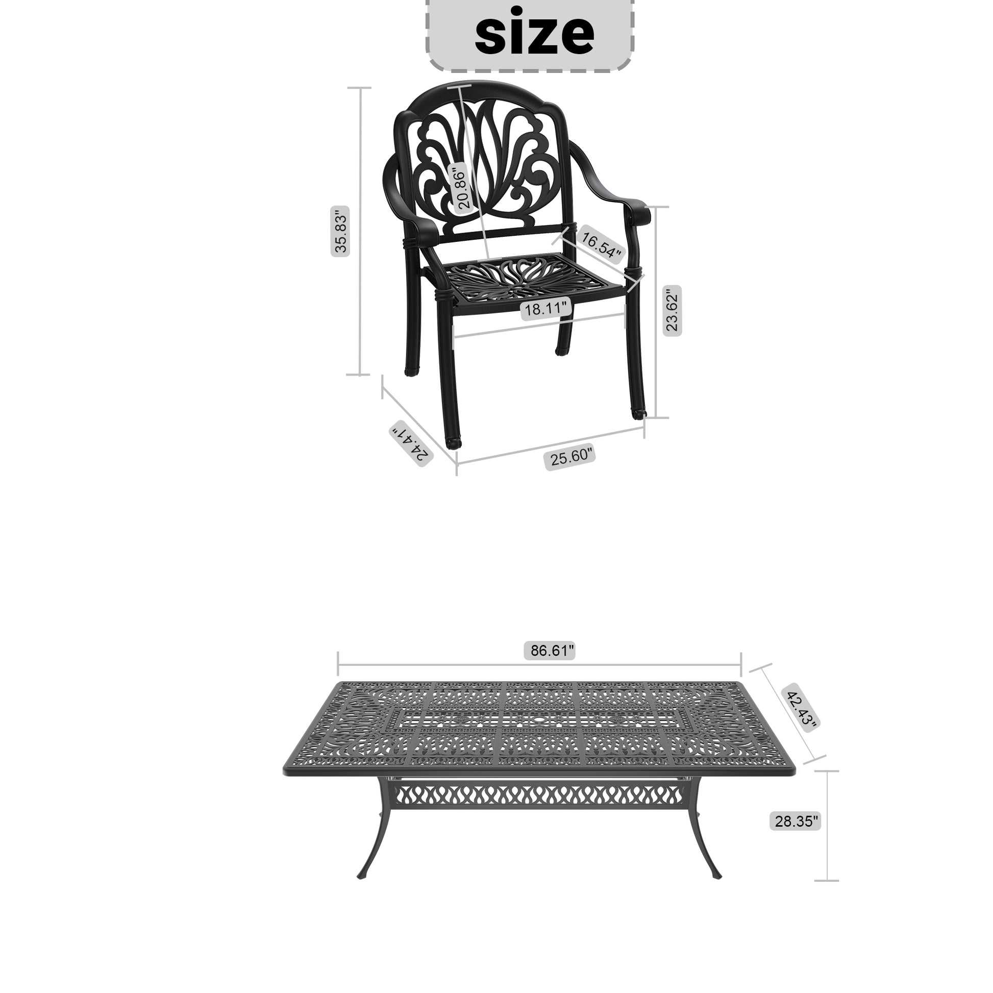 Cushions In Random Colors 9 Piece Set Of Cast Aluminum Patio Furniture With Cushions Yes Dining Set Black Seats 8 Rust Resistant Frame Water Resistant Cushion Garden & Outdoor Complete Patio Sets Aluminium