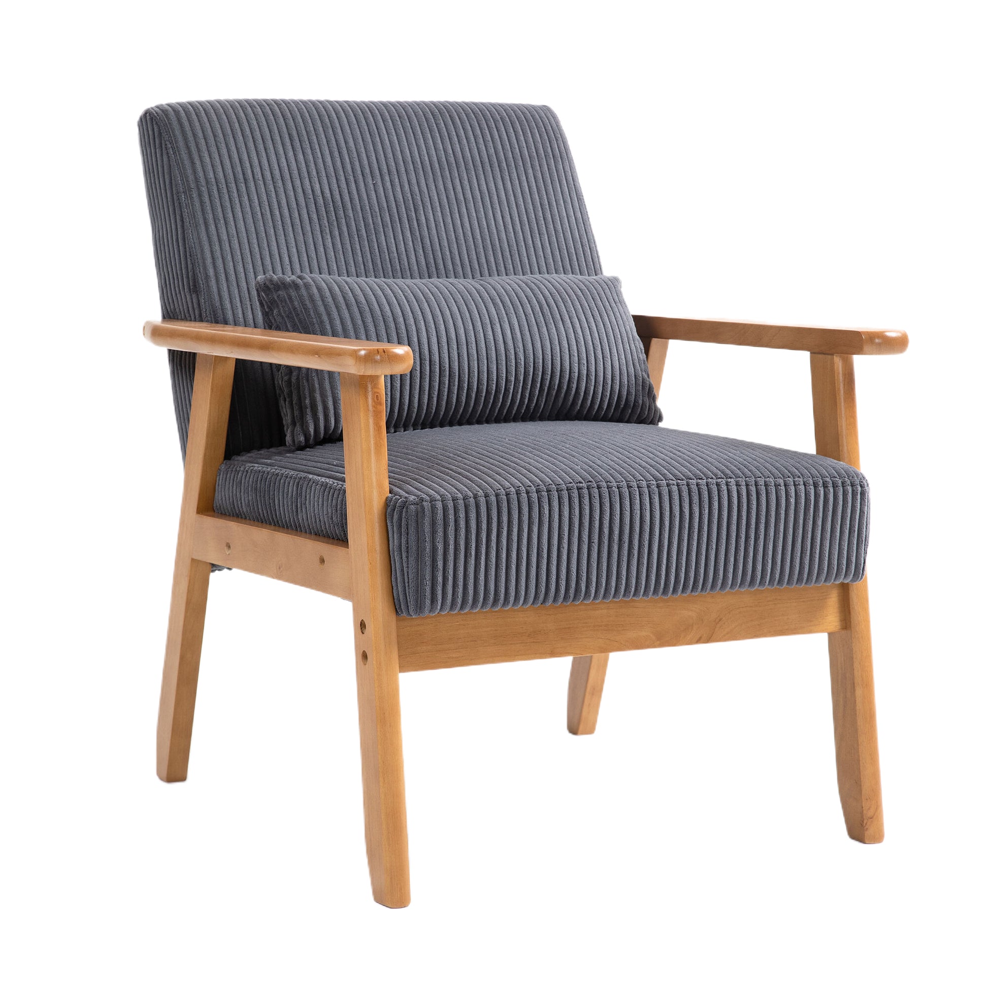 Leisure Chair With Solid Wood Armrest And Feet, Leisure Chair, Wood Frame, Velvet, L, Solid Rubber Wood Legs, Mid Century Modern Accent Chair, For Living Room Bedroom Studio Chair,Two Packs Dark Gray Corduroy