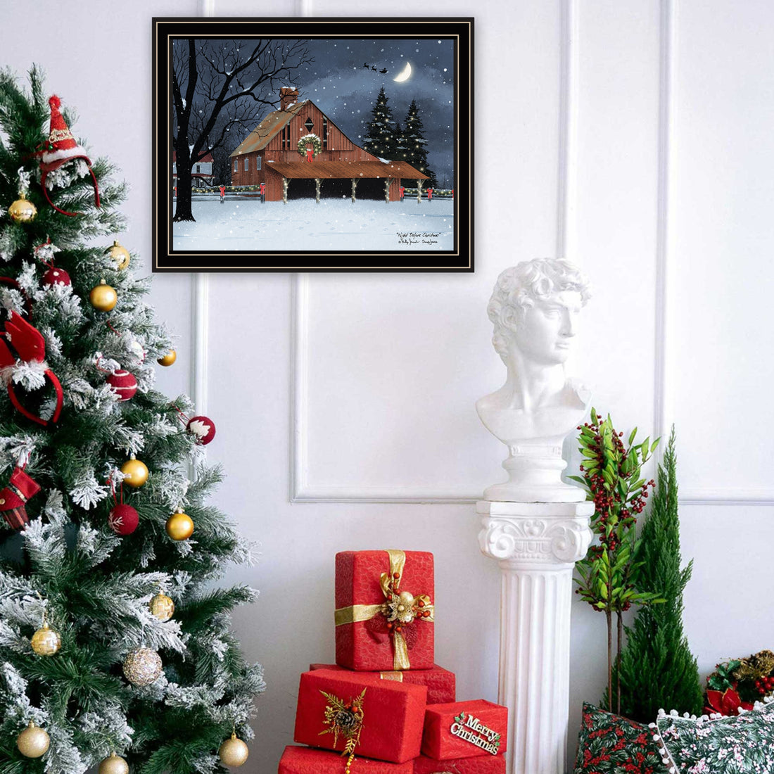 Night Before Christmas Black Framed Wall Art For Living Room, Bedroom Wall Art Print For Home Decor By Billy Jacobs Multi Wood Paper
