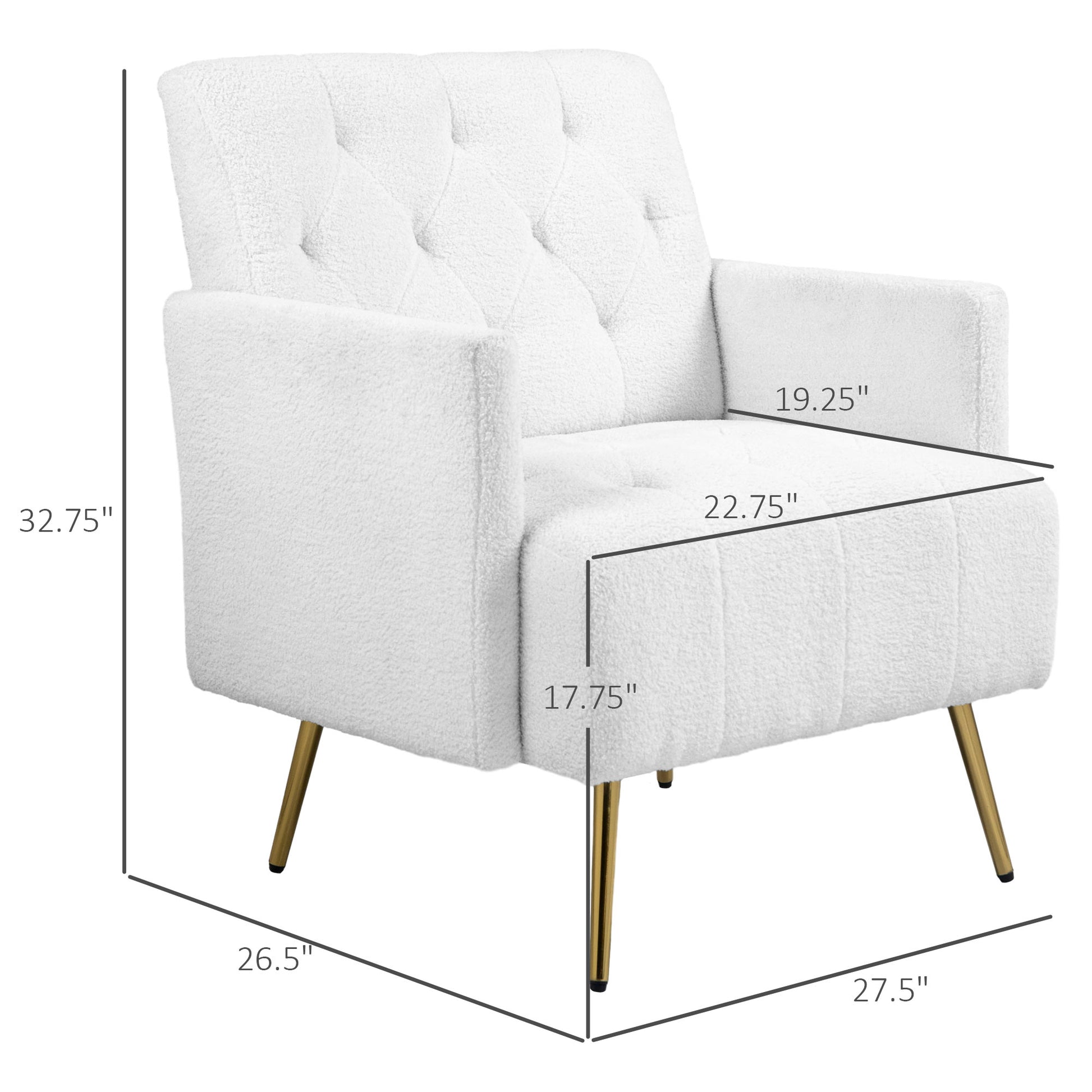 Homcom Modern Sherpa Accent Chair With Tufted Pattern And Steel Legs, White White Polyester