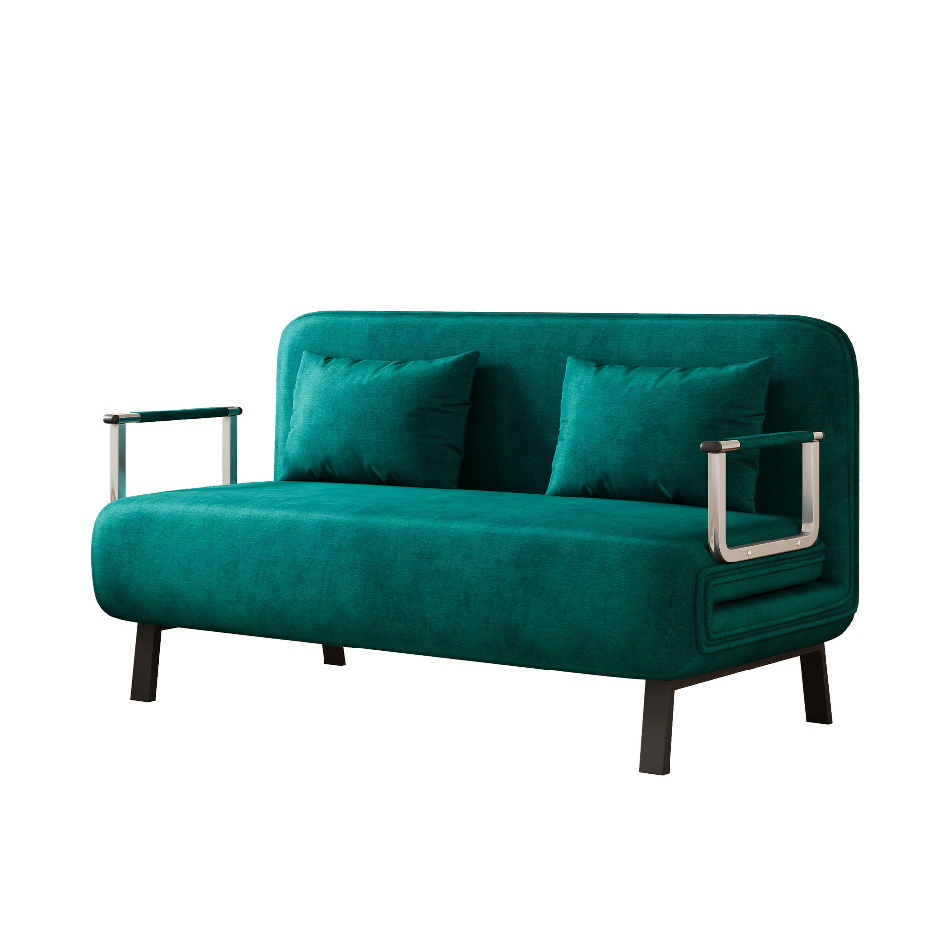 Velvet Antique Green 55 Convertible Chair Bed, Tri Fold Sofa Bed With Adjustable Backrest & Pillow, Leisure Chaise Lounge Couch With Sturdy Steel Frame For Home & Office, Comfortable Sleeper Chair Antique Green Velvet Metal Primary Living Space Medium
