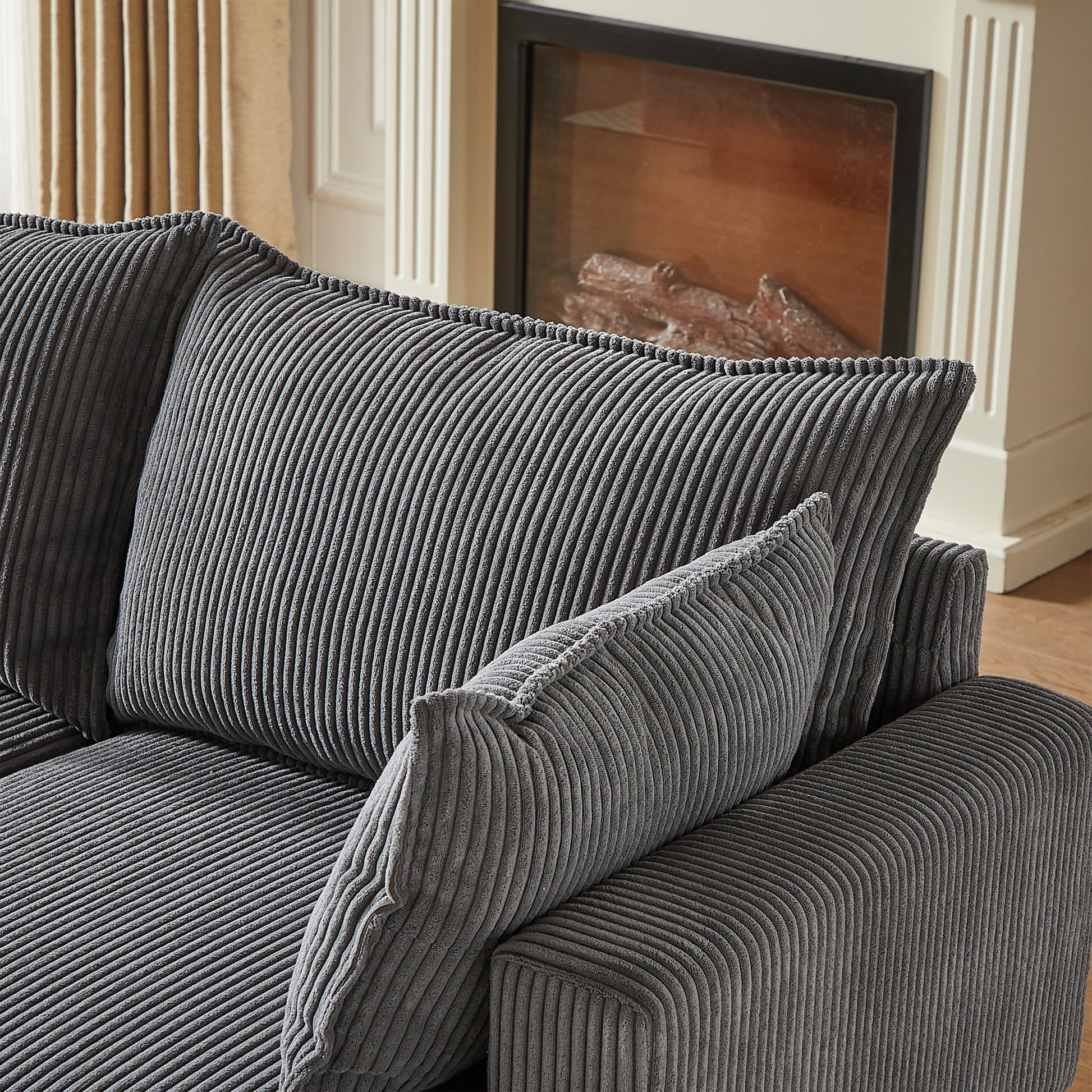 113.5'' Modular Sectiona Corduroy Sofa, Sectional Couches For Living Room U Shaped Sectional Couch With Storage Ottoman, 6 Seats Convertible Sectionals With Chaise Dark Gray Corduroy 6 Seat