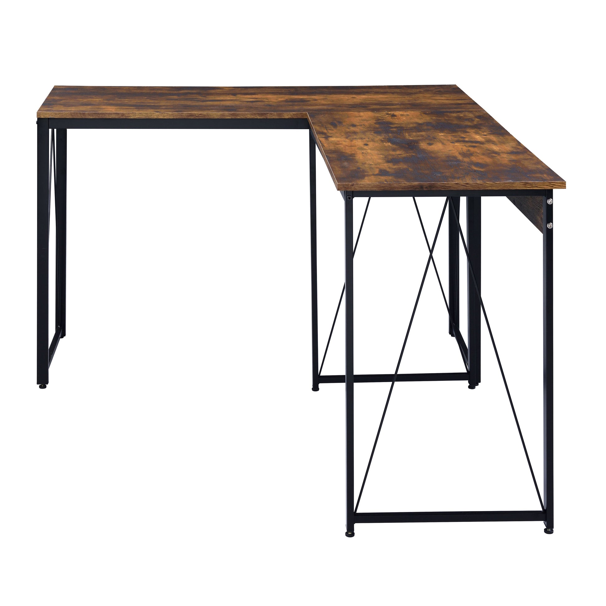 Weathered Oak And Black 47.5" Writing Desk With Metal Sled Base Black Brown Writting Desk Office Industrial,Rustic Rectangular Desk Rectangular Wood Metal Sled