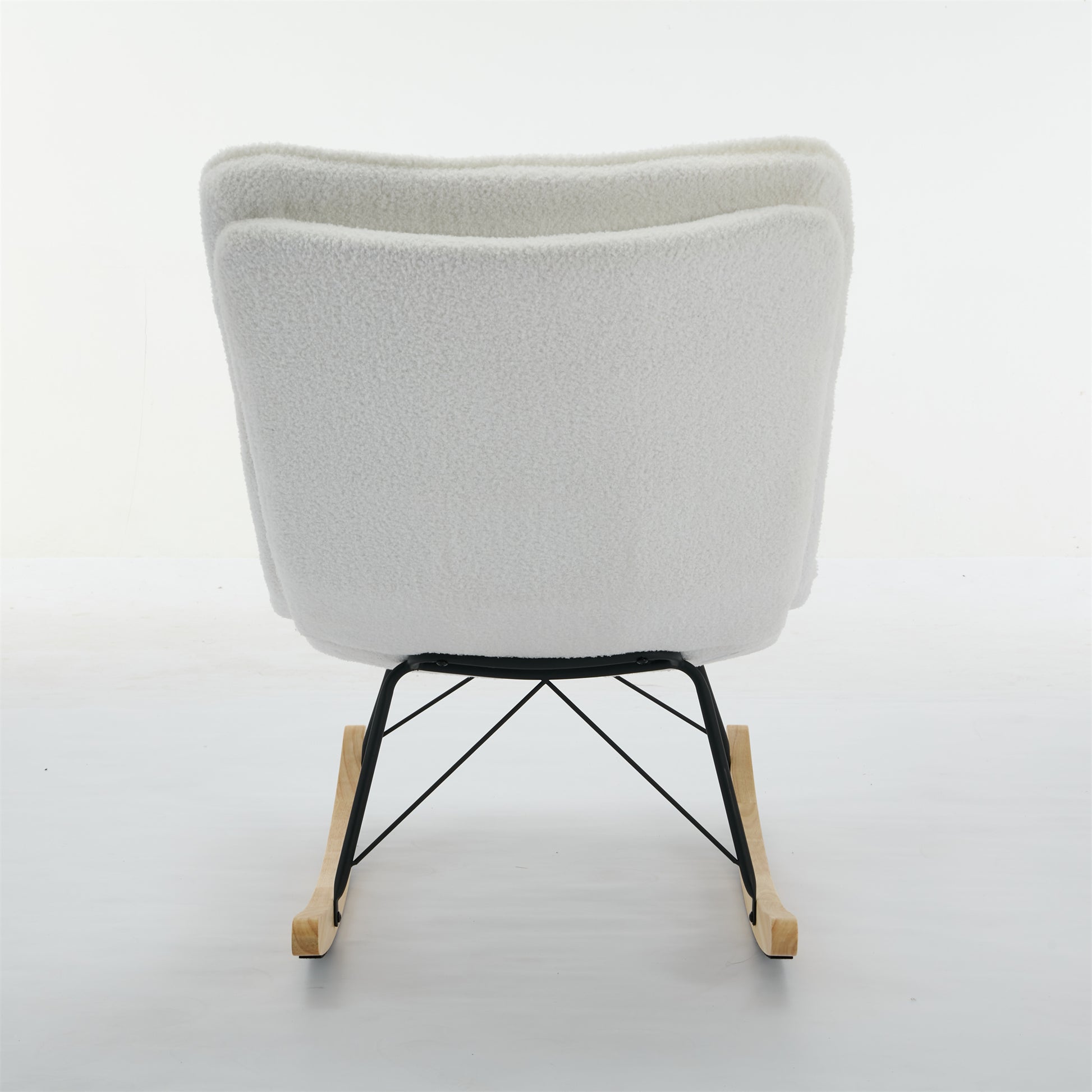 Lazy Rocking Chair,Comfortable Lounge Chair With Wide Backrest And Seat Wood Base, Upholstered Armless Rocker Chair For Living Room, Balcony,Bedroom And Patio Porch. White Cushion Iron White Primary Living Space Sponge Square Casual Rocking Chairs