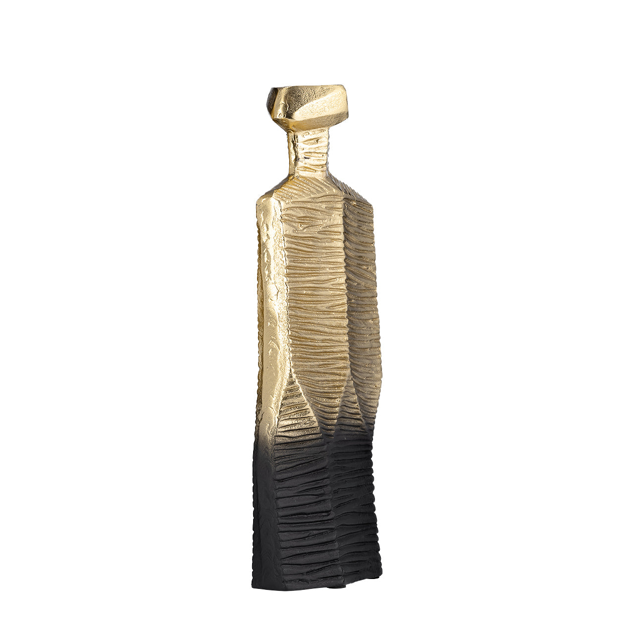 Kaya 16 Inch Classic Accent Metal Vase, Square Body, Narrow Top, Gold Black Gold Black Metal