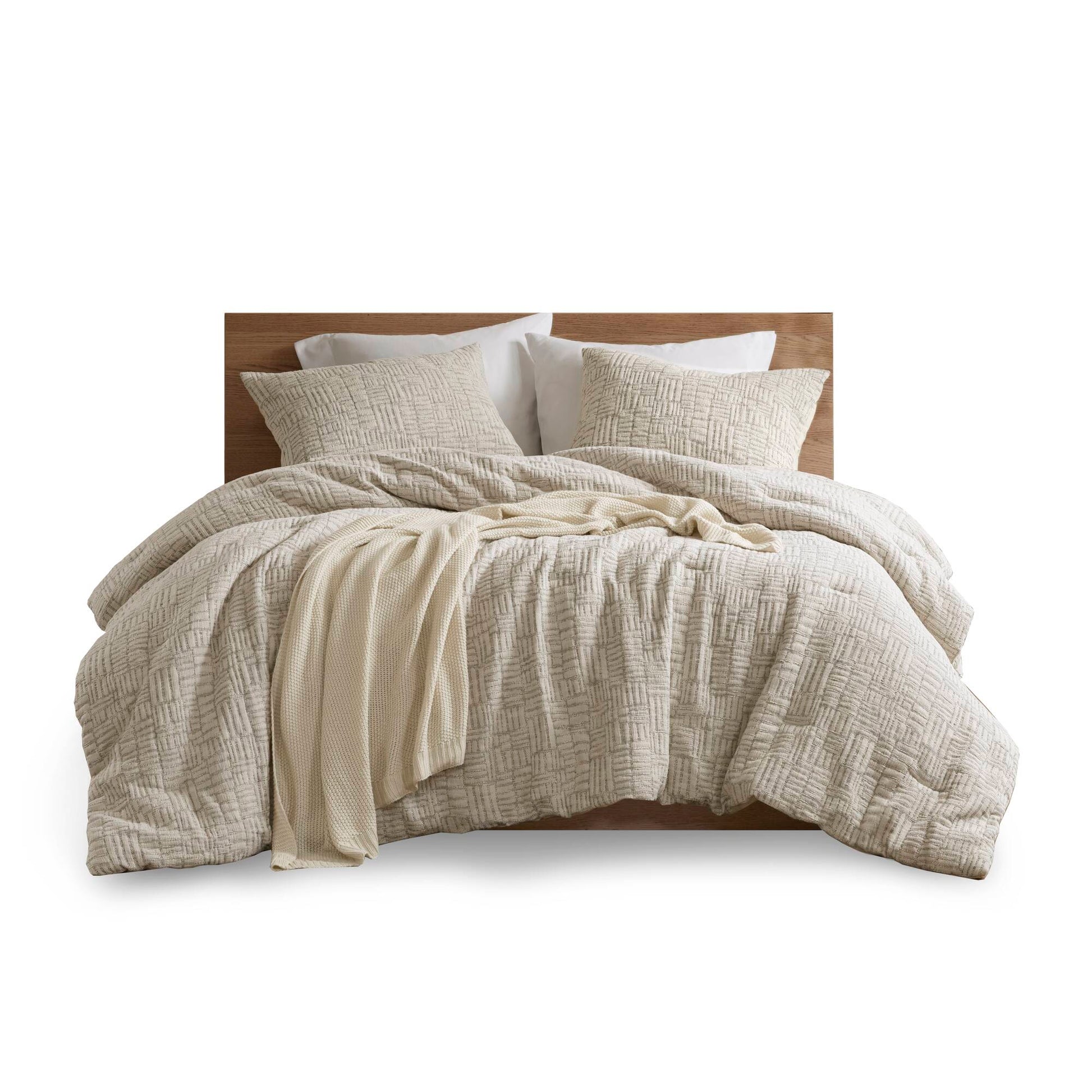 3 Piece Oversized Cotton Matelasse Comforter Set Full Queen Beige Polyester