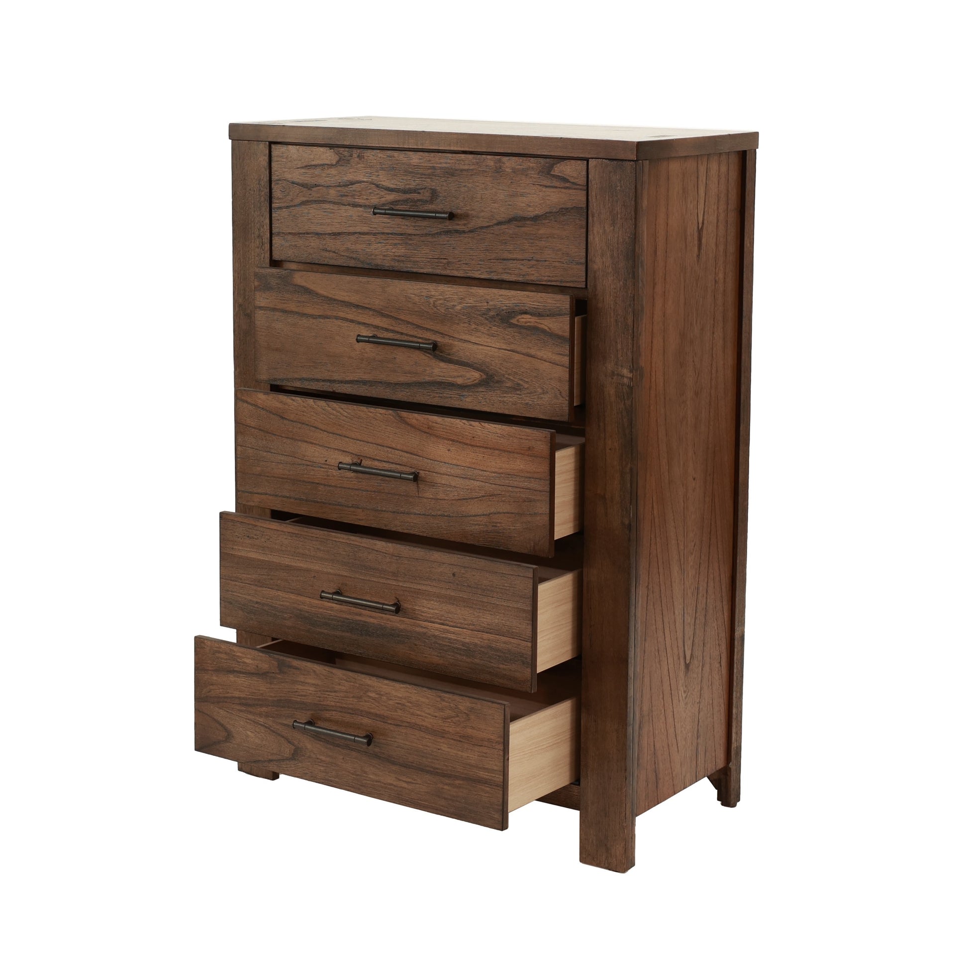 Oak Finish 1Pc Chest Of Drawers Wooden Texture 5X Drawers Storage Bedroom Furniture Oak Bedroom Contemporary,Modern,Transitional Rubberwood Particle Board Mdf,Rubber Wood