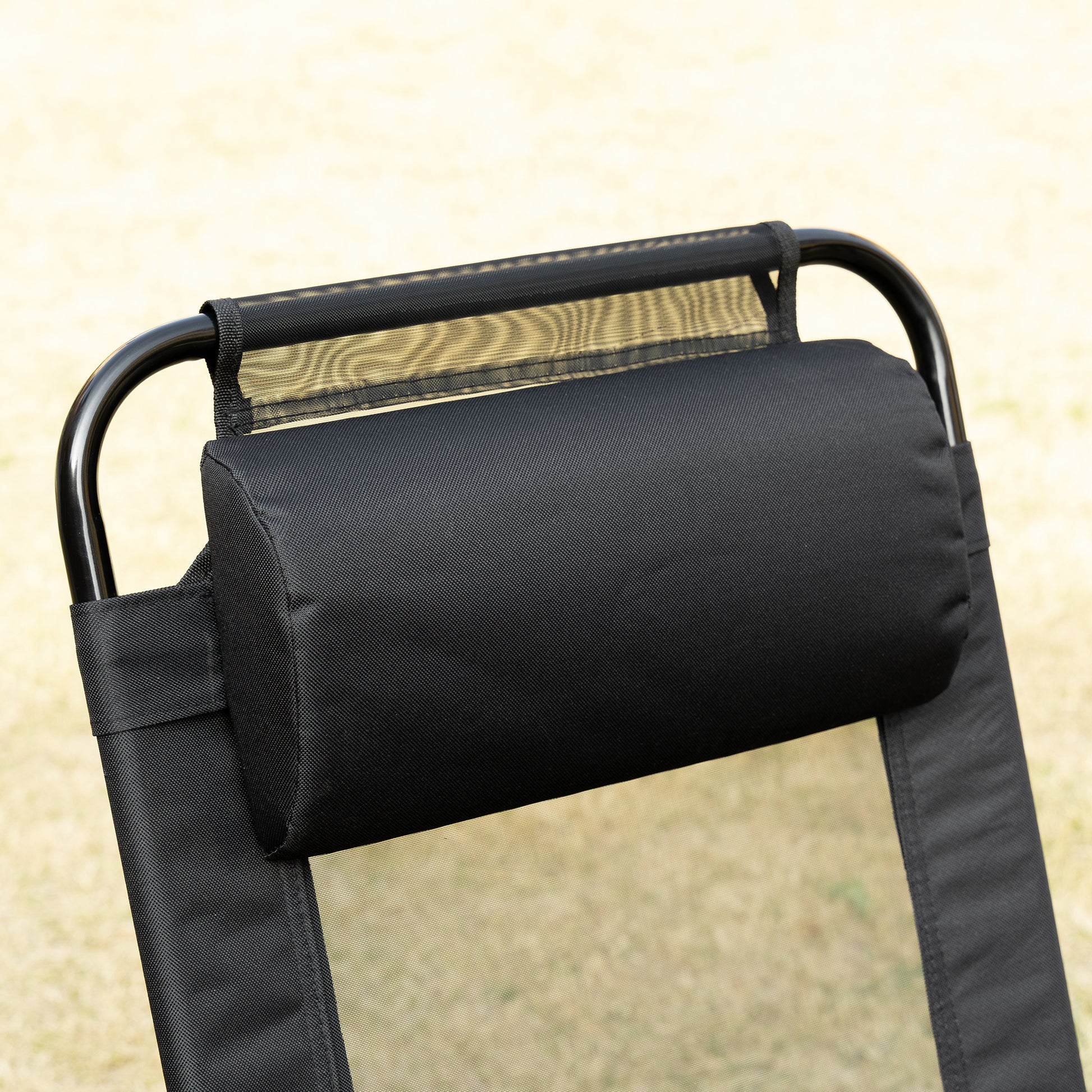 Outsunny Folding Patio Chairs Set Of 2, Outdoor Deck Chair With Adjustable Sling Back, Camping Chair With Removable Headrest For Garden, Backyard, Lawn, Black Black Fabric