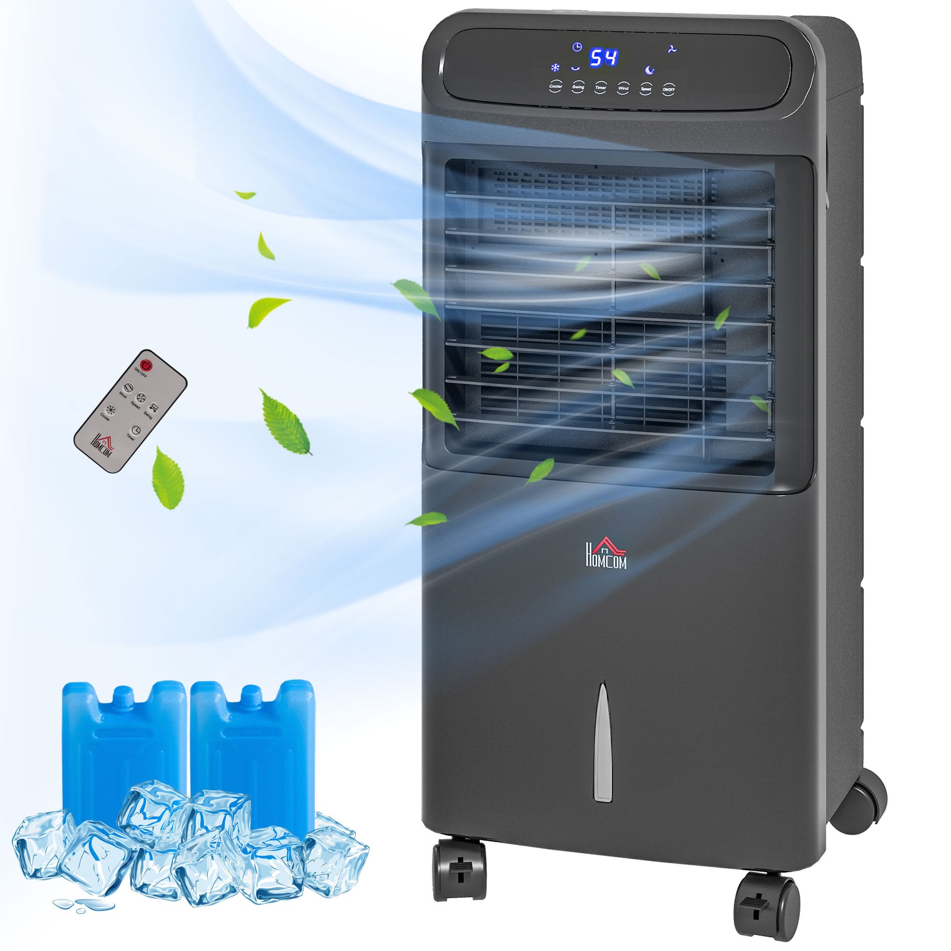 Homcom 32" Evaporative Air Cooler With 3.2 Gal Water Tank, 60 Oscillating, 3 In 1 Ice Cooling Fan, Portable Swamp Cooler With Humidifier For Home Office, 3 Modes, 3 Speeds, 12H Timer, Remote, Black