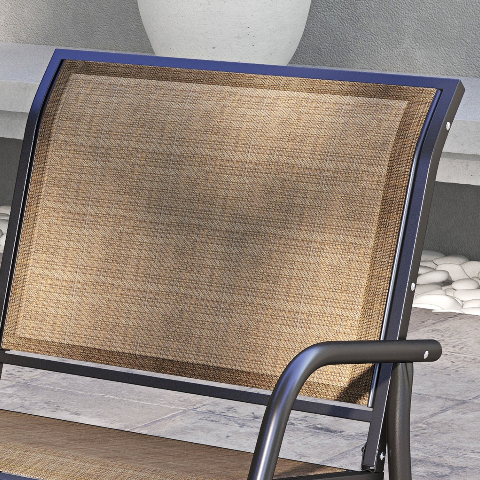 Outsunny Porch Glider, Metal Frame Swing Glider Chair Withmesh Fabric, Curved Armrests And Steel Frame For Garden, Poolside, Backyard, Balcony, Light Mixed Brown Brown Fabric Metal