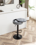 Round Storage Bar Stool Set Of 2, Grey Linen Height Adjustable Barstool, 360 Counter Height Swivel Stool, Armless Bar Chair With Metal Frame For Kitchen Counter Dining Living Room Grey Set Of 2 Foam Linen