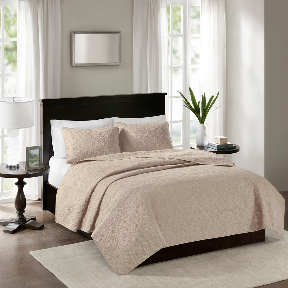 Reversible Quilt Set Khaki Full Queen Khaki Cotton