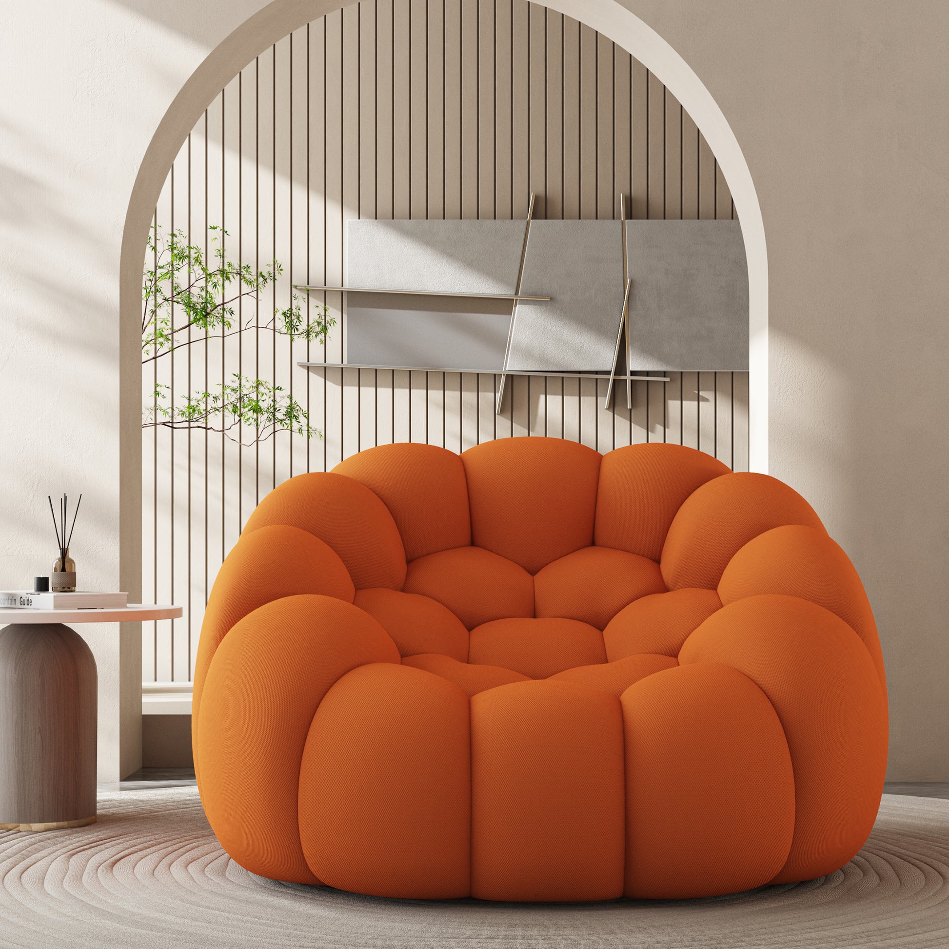47'' Lazy Floor Sofa, Curved Bubble Chair, Oversized Single Bubble Sofa, Modern 3D Bubble Bean Bag Chiar Sofa For Living Room, Office, Apartment, Reading Room Orange Orange Fabric 1 Seat