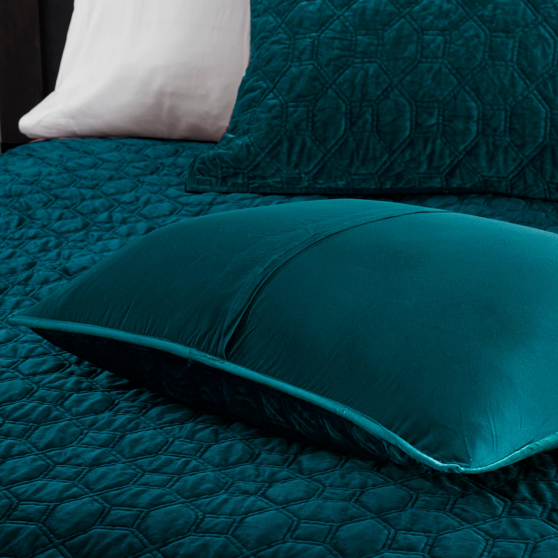3 Piece Velvet Quilt Set Teal Full Queen Full Teal Cotton