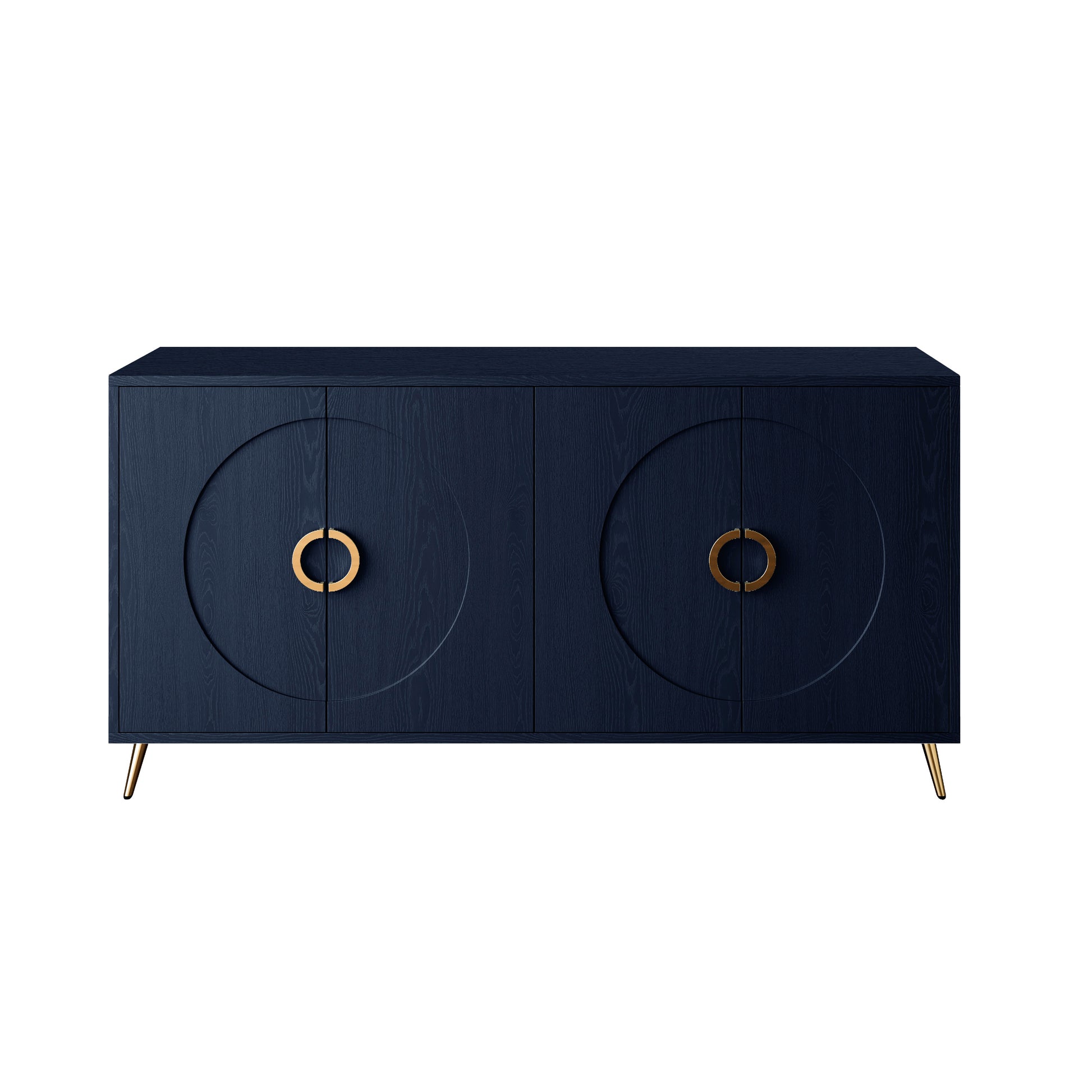Modern Lacquered 4 Door Wooden Cabinet Sideboard Buffet Server Cabinet Storage Cabinet, For Living Room, Entryway, Hallway, Office, Kitchen And Dining Room, Navy Blue Lacquered Navy Blue Adjustable Shelves Engineered Wood