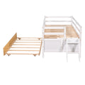 Low Loft Bed Twin Size With Full Safety Fence, Climbing Ladder, Storage Drawers And Trundle White Solid Wood Bed White Solid Wood