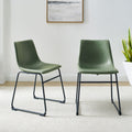 Contemporary Faux Leather Metal Leg Dining Chairs, Set Of 2 Green Green Polyester Pu Leather