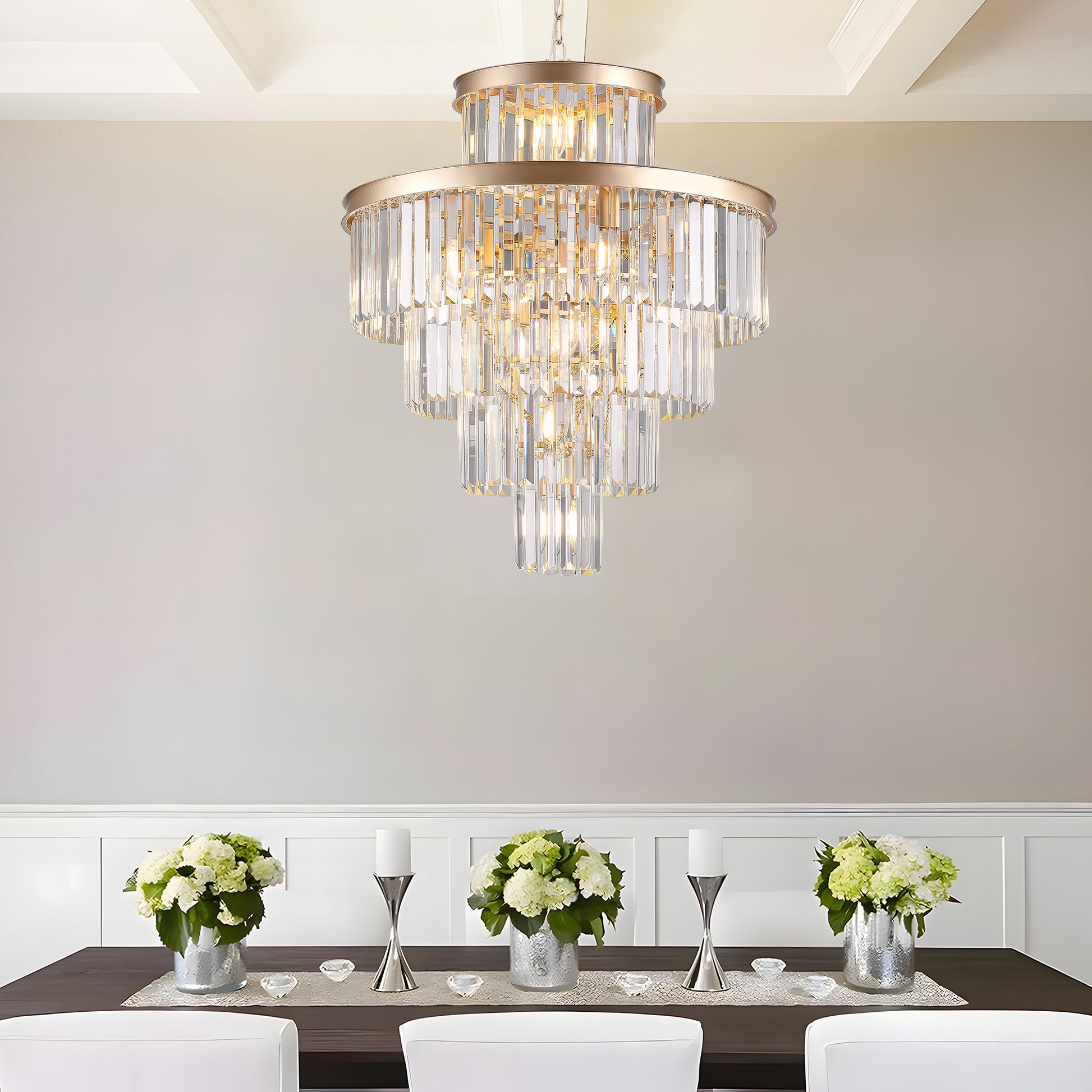 Golden Luxury Crystal Chandelier Modern Chandeliers Lights Fixture Hanging Pendant Light Fixture For Dining Room Bedroom Living Room Dia 23.6 Inch Gold Gold Crystal Iron