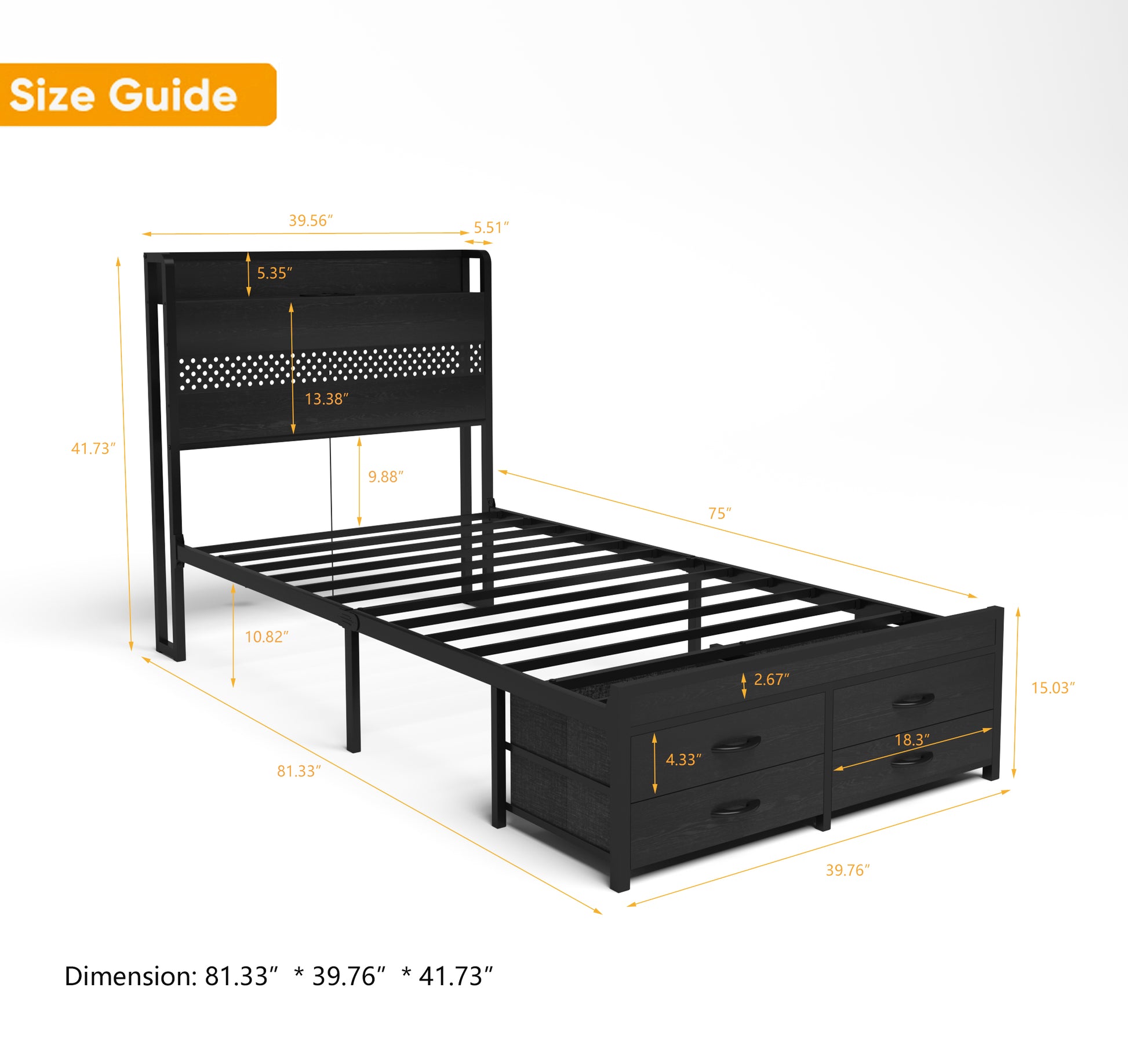 Twin Bed Frames With Headboard, Twin Size Bed Frames With Storage Drawers, Twin Bed, Black Metal Platform Bed Frame, Single Bed Frame, No Box Spring Needed Black Mdf Metal