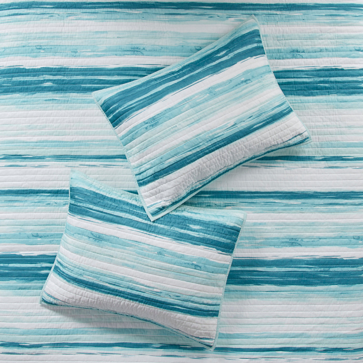 6 Piece Printed Quilt Set With Throw Pillows Aqua Full Queen Full Aqua Cotton
