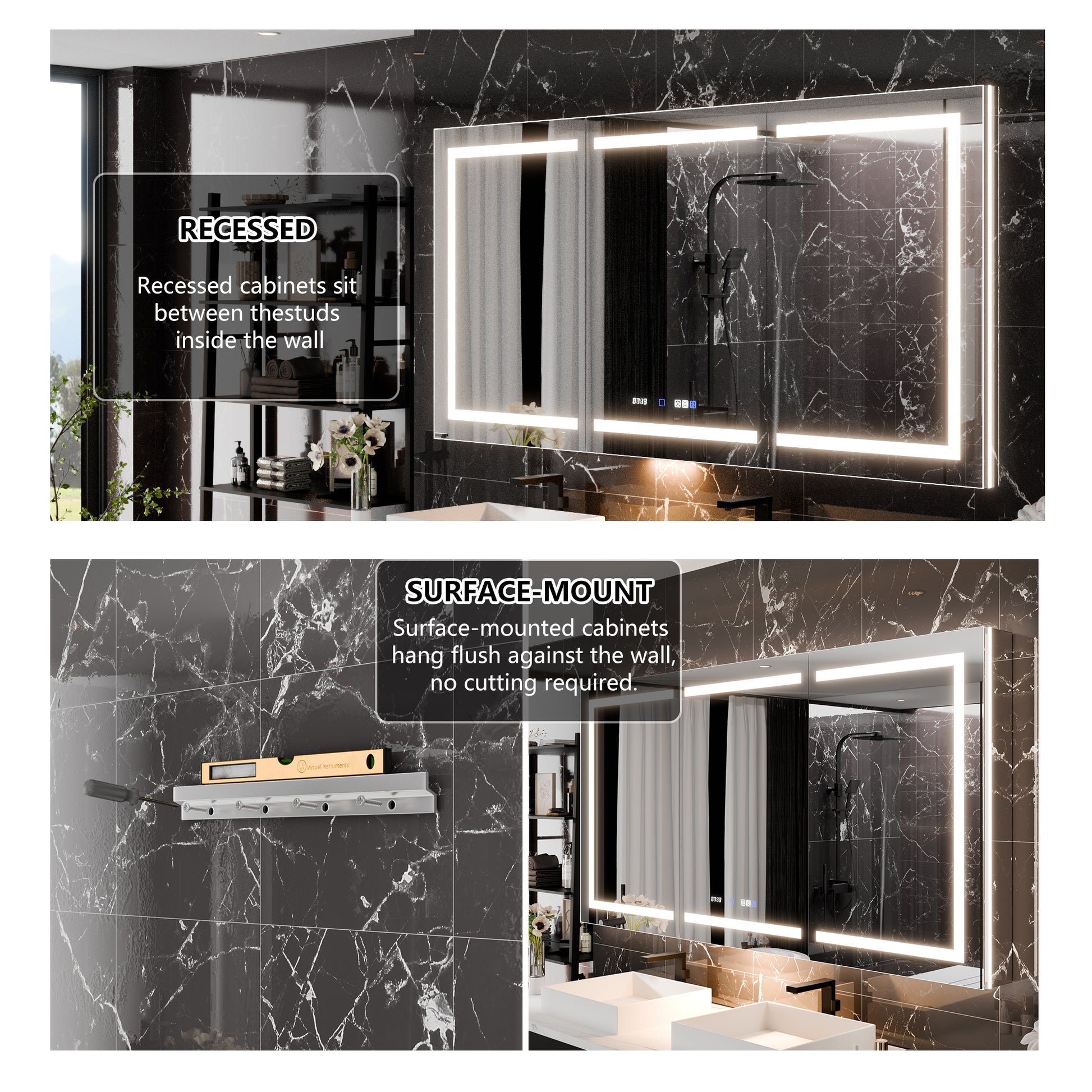Smart Led Medicine Cabinet With Gfci Outlet & Blum Hinges, Buil Built In High Power Outlet ,72*36 Inchstepless Dimming & Anti Fog,Integrated Design,Multifunctional Bathroom Storage Silver Aluminium