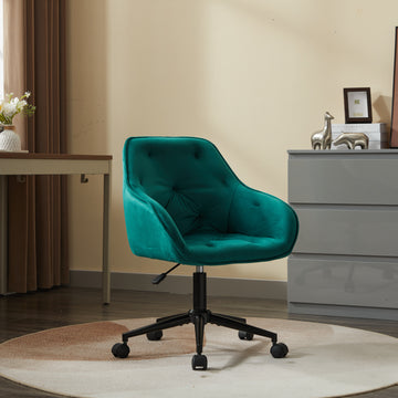 Elegent Velvet Office Chair With Wheels, Makeup Vanity Chair Height Adjustable For Teens Women Girls, Comfy Swivel Modern Leisure Armchair For Home Office, Bedroom, Study And Vanity. Green Green Primary Living Space Luxury,Modern Foam Iron