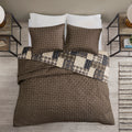 3 Piece Reversible Printed Quilt Set Black Brown Full Queen Black Brown Microfiber