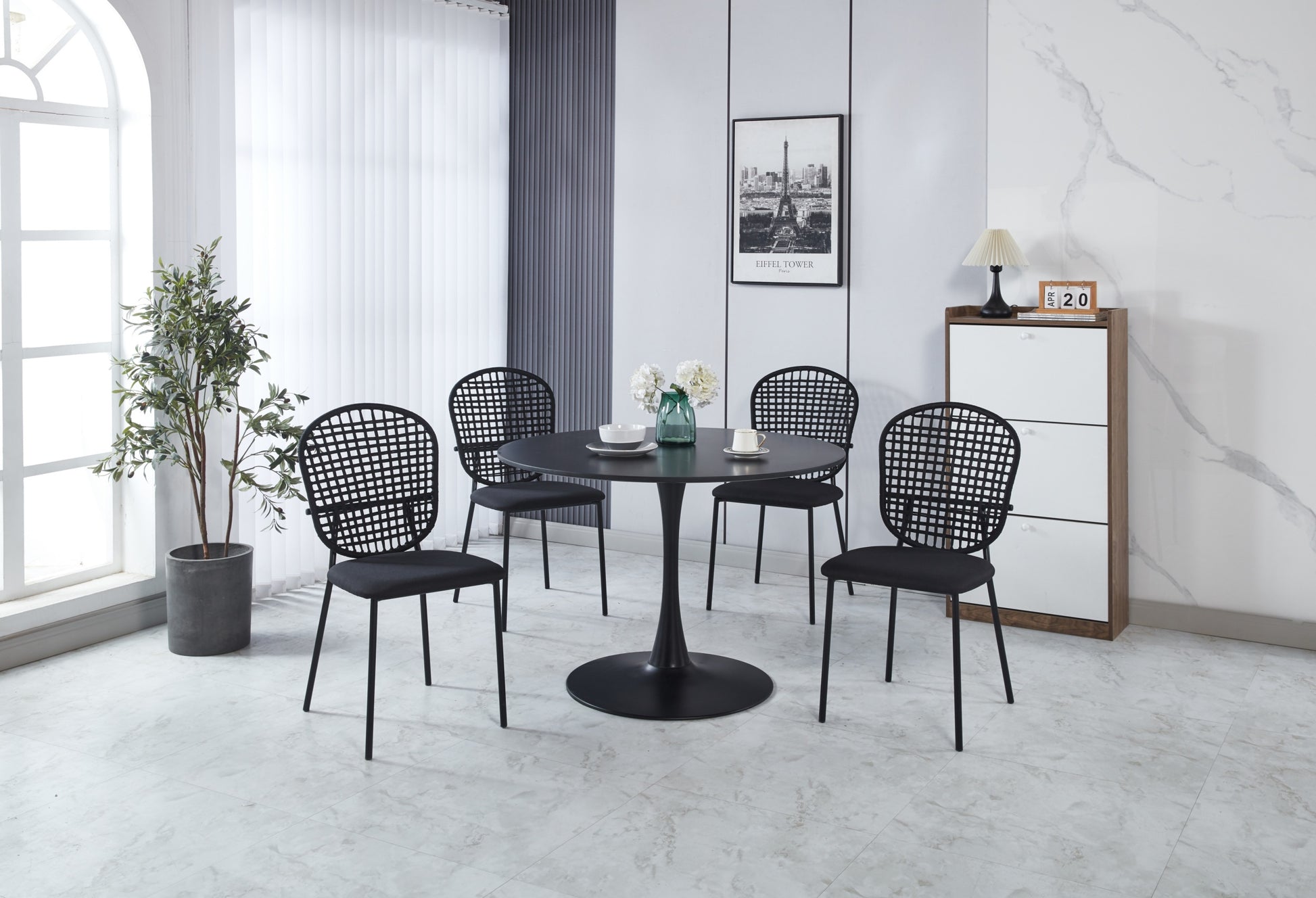 Black Sennit Chair,Set Of 4,Dining Chair,Coffee Chair Black Metal