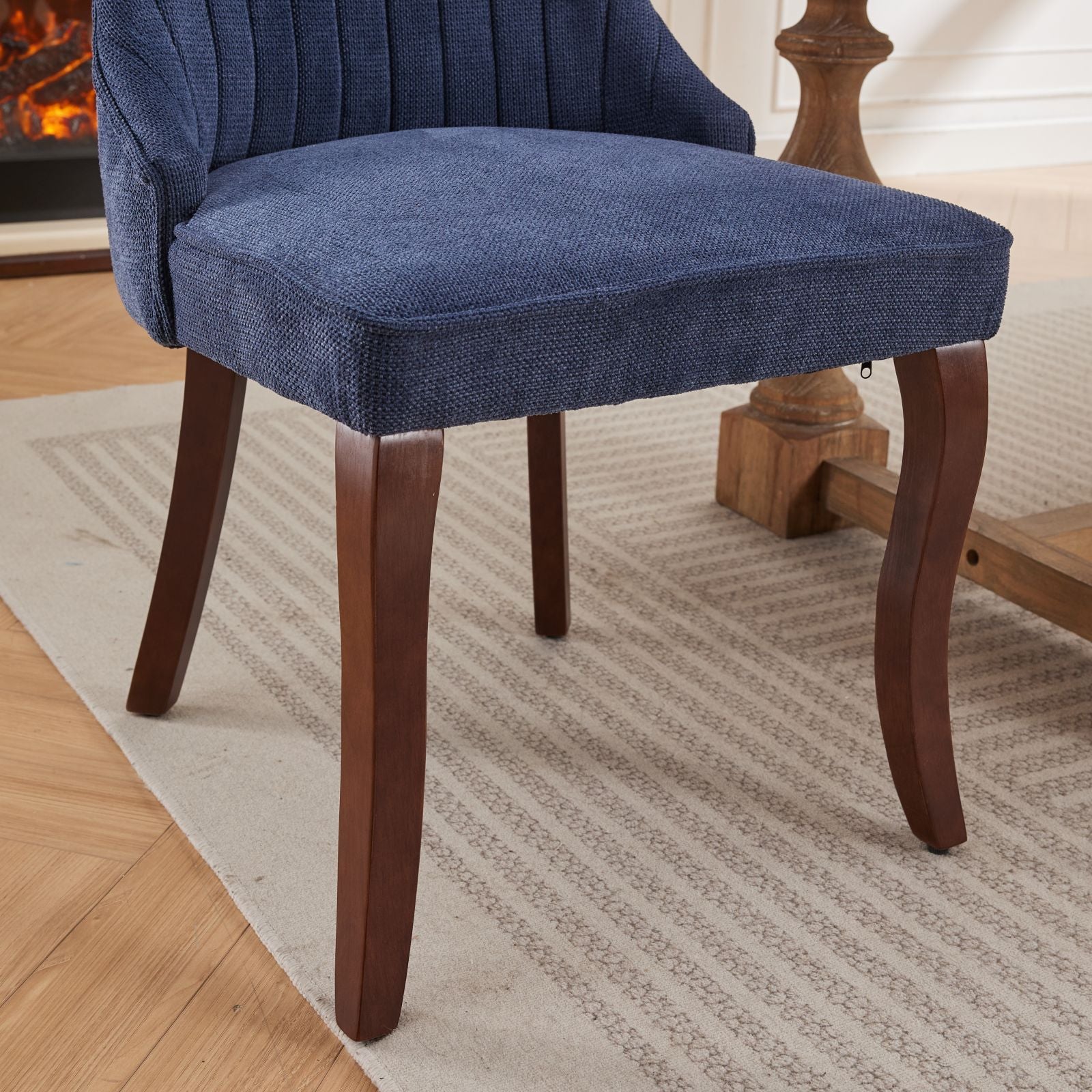 Rayon Cloth Flocking Linen Dining Chairs Channel Kitchen Dinner Chair Comfy Fabric Upholstered Accent Chair For Dining Room With Curved Solid Wood Legs,Set Of 2 Blue , Sw1847Bl Blue Light Brown Dining Room American Design,American Traditional Dining