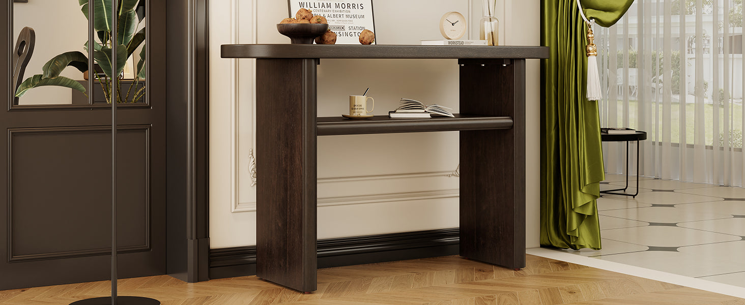 Elegant Minimalist Console Table With Rounded Edges And Sturdy Shelf Design For Entryway, Living Room Espresso Espresso Solid Wood Mdf