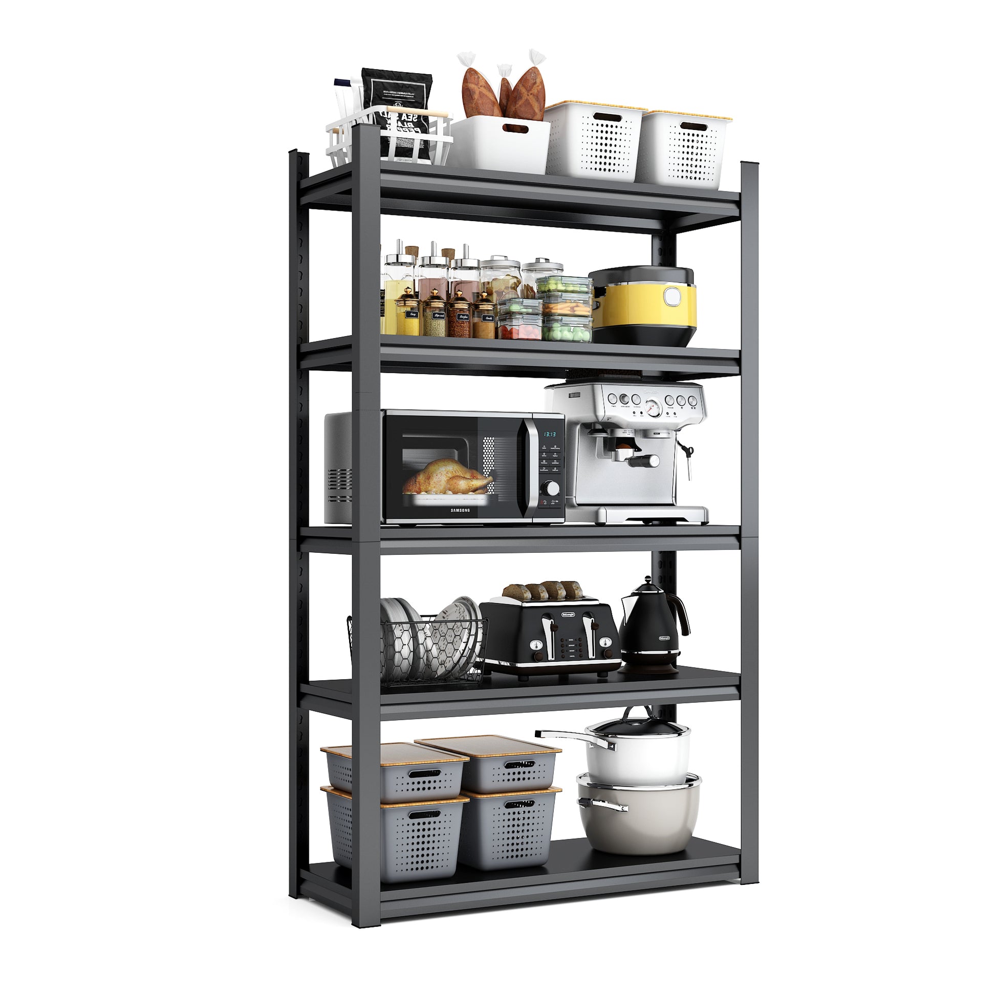 63"H 5 Tier Metal Shelves For Storage Garage Shelving 2000Lbs Heavy Duty Storage Shelves Adjustable Garage Shelf Industrial Shelving Unit Storage Utility Rack,31.5"W*15.7"D*63"H,Black 5 Black Gray Standard Vertical Kitchen Open Back Metal Modern