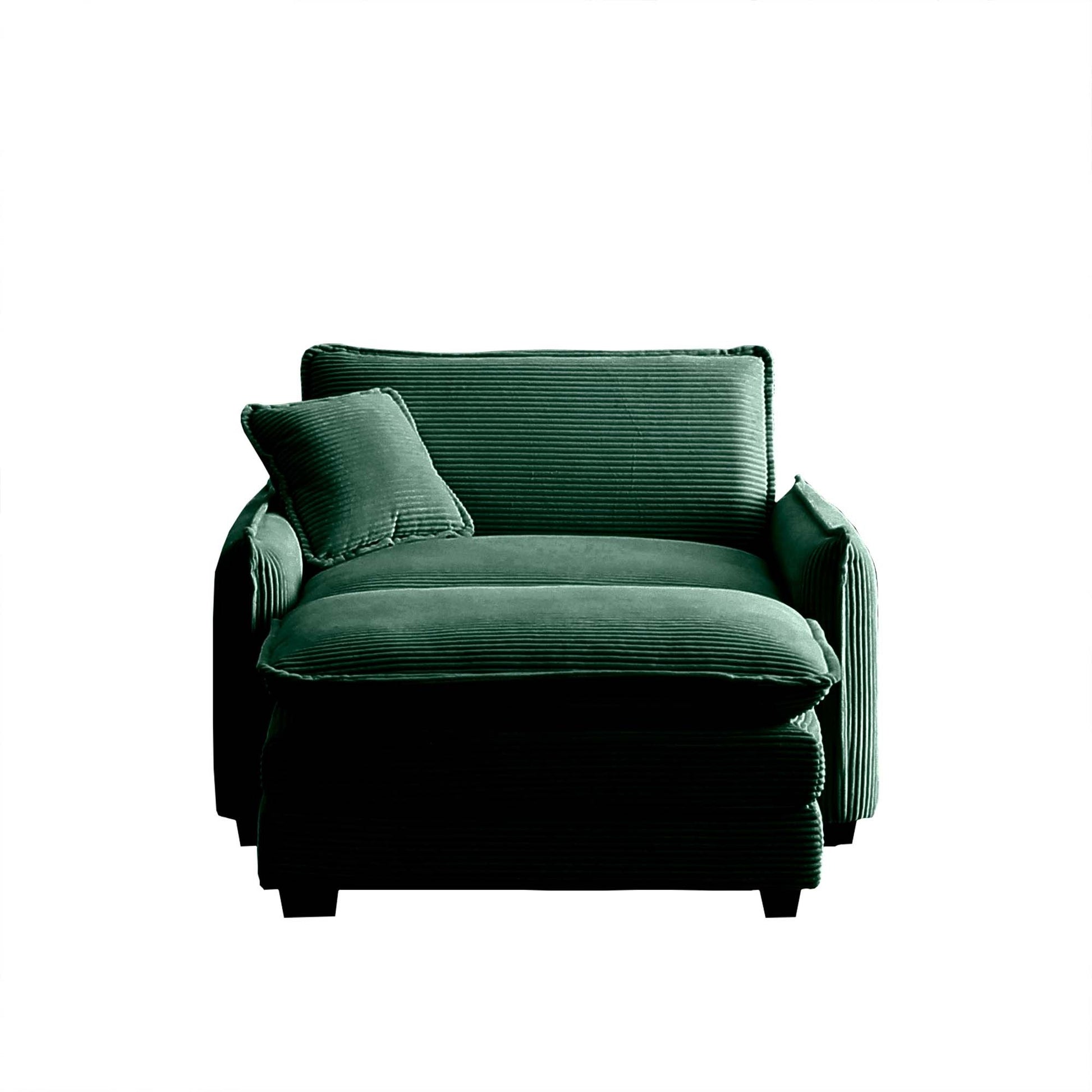 Single Deep Seat Sofa With Footstool With One Pillow, Suitable For Living Room And Bedroom, Club Multiple Occasions,Green Corduroy Green Corduroy 1 Seat