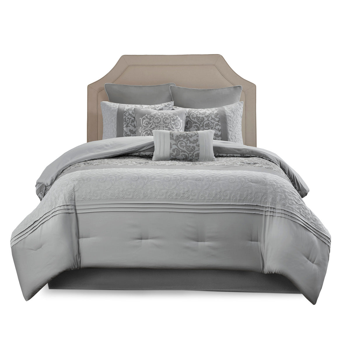 Embroidered 8 Piece Comforter Set Grey Cal King California King Grey Polyester
