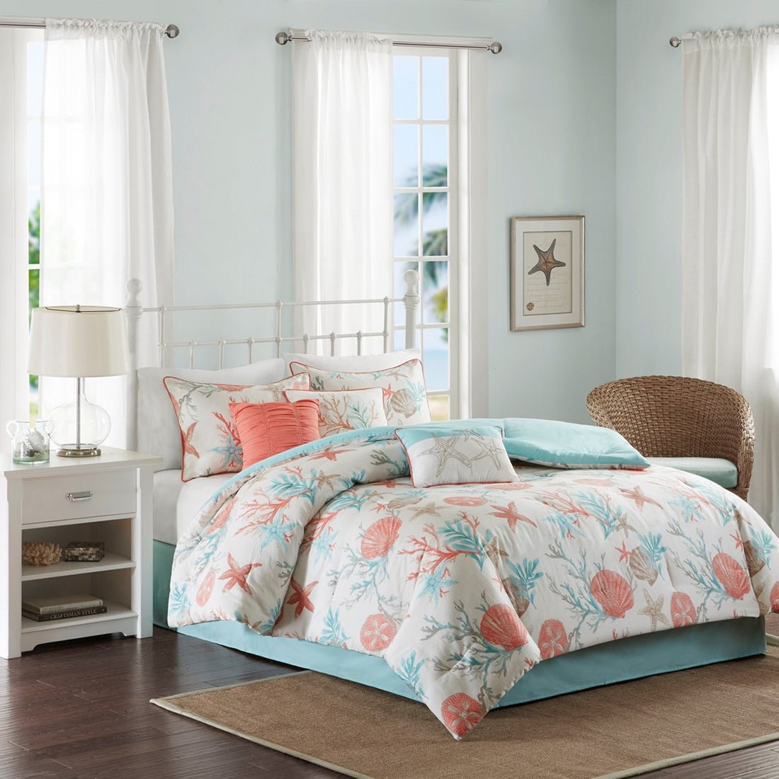 7 Piece Cotton Sateen Comforter Set Coral Cal King California King Coral Cotton