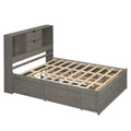 Queen Size Platform Bed With Storage Headboard And 8 Drawers, Gray Box Spring Not Required Queen Gray Wood Bedroom Bed Frame Solid Wood Mdf