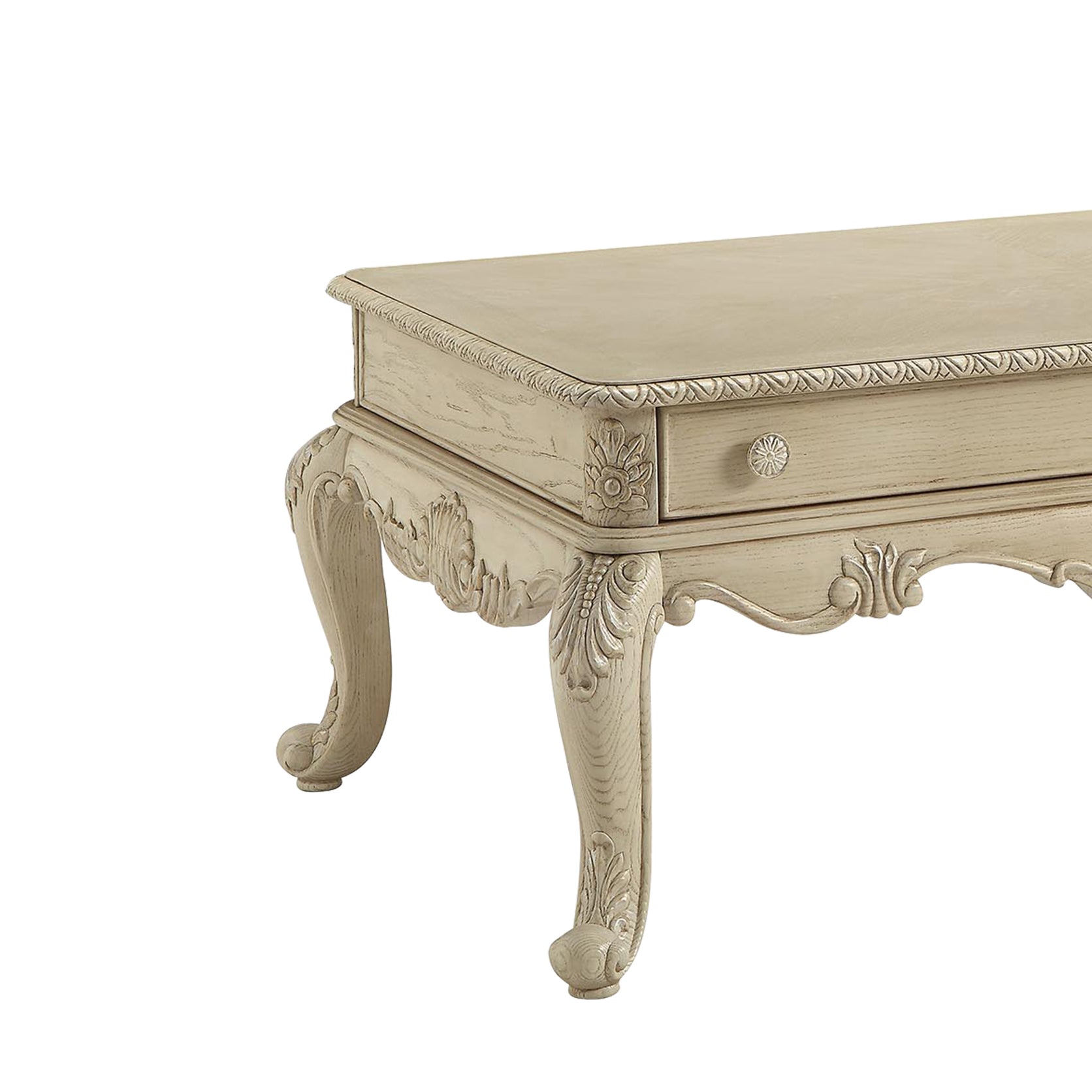 Antique White 2 Drawer Coffee Table With Cabriole Leg Antique White Primary Living Space Drawers Rectangular Mdf