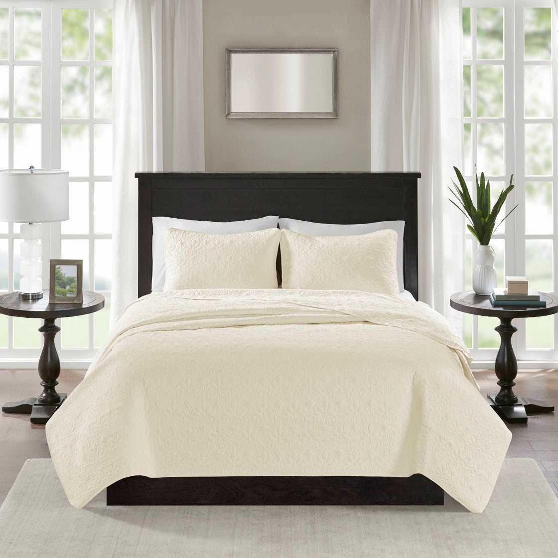 Reversible Quilt Set Cream Twin Twin Xl Cream Cotton