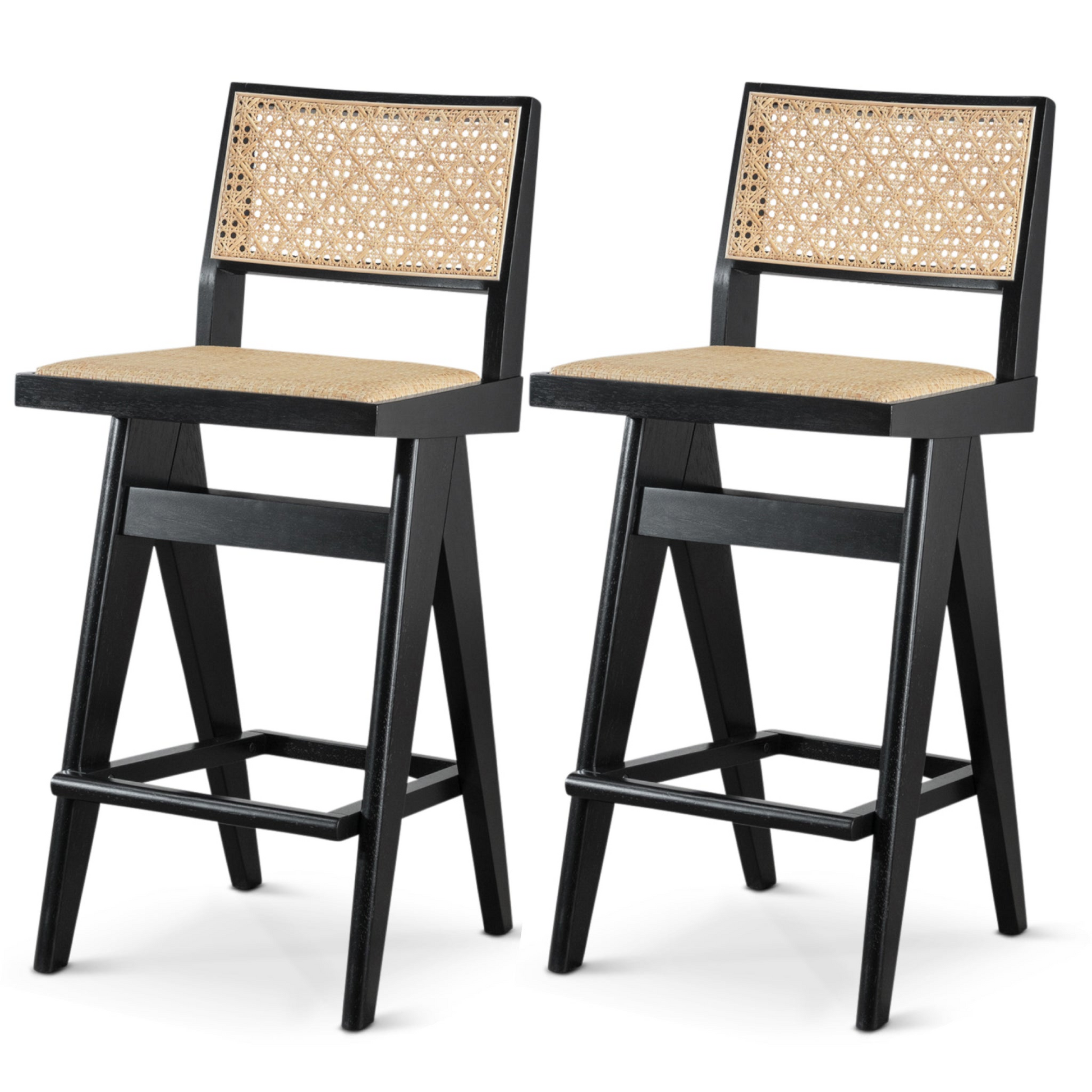 Keira Rattan Bar Stool Set Of 2 Black,Rattan Rattan,Solid Wood