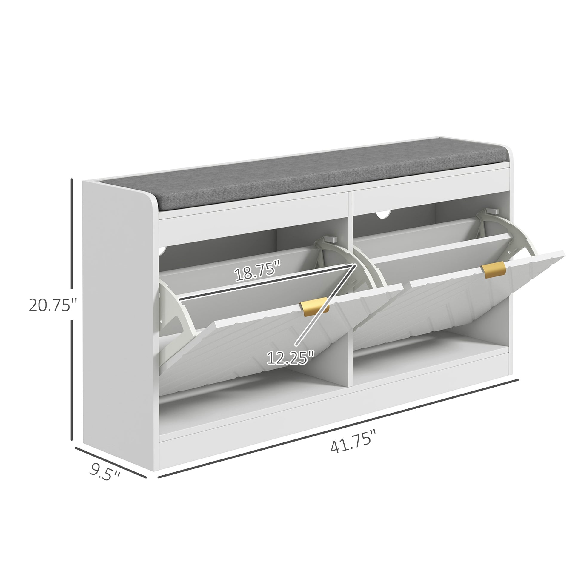 Homcom Shoe Bench, Entryway Bench With 2 Flip Drawers, Seating Cushion, And 2 Vents For 8 Pairs Of Shoes For Hallway, White White Mdf