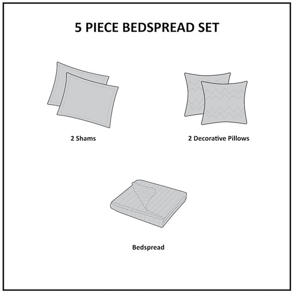 5 Piece Reversible Jacquard Bedspread Set Blue Queen Queen Blue Cotton