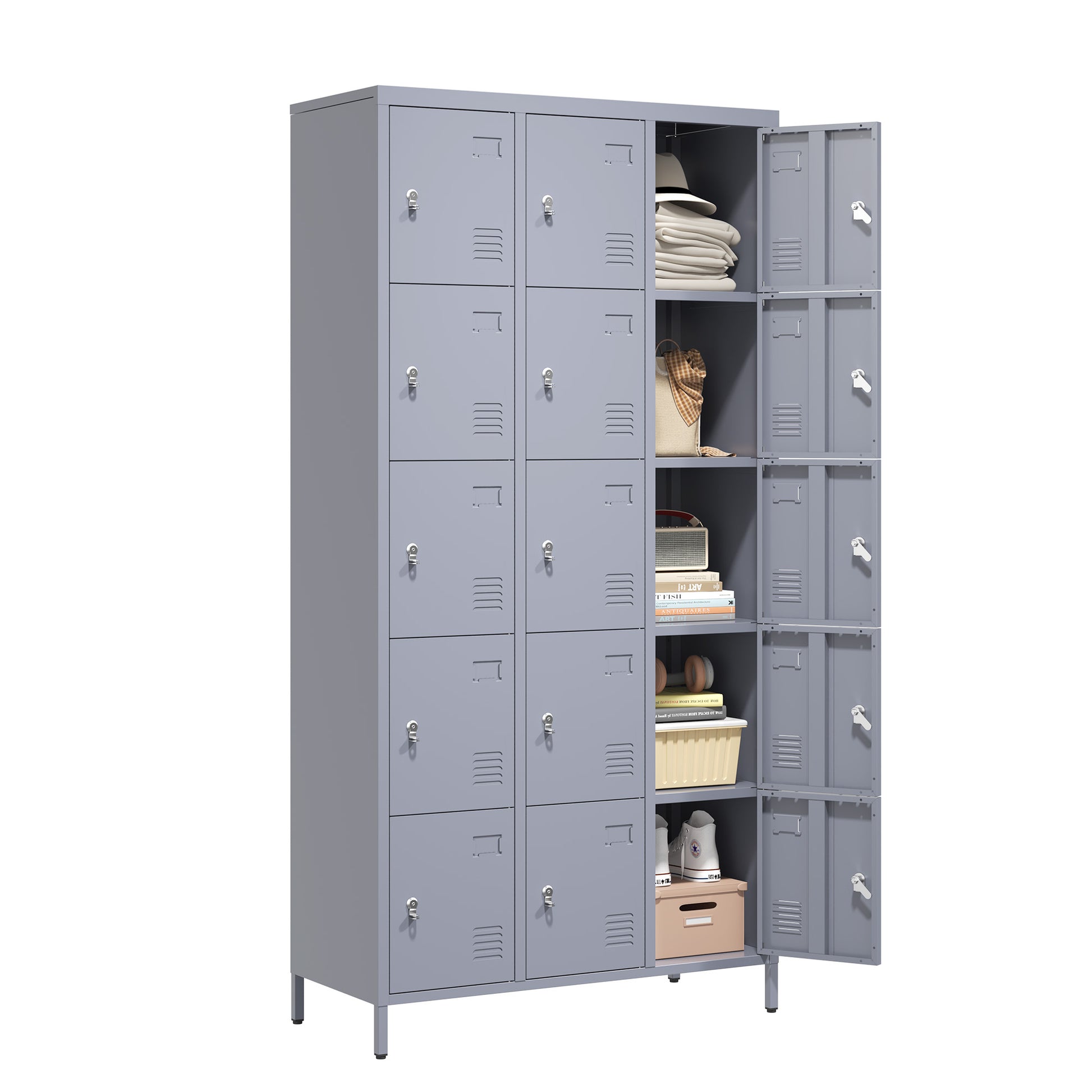 15 Door 72"H Metal Lockers With Lock For Employees,Storage Locker Cabinet For Home Gym Office School Garage,Easy Assembly,Gray 5 Or More Spaces Gray Primary Living Space Door Locks Modern Metal