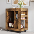 Mid Century Modern Style Movable Side Cabinet For Sofa, Household Brown Trolley Storage Locker And Shelf For Living Room. Black Brown Mdf