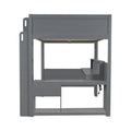 Wood Full Size Gaming Loft Bed With Desk, Multi Storage Shelves, Led And Charging Station, Dark Gray Box Spring Not Required Full Dark Gray Wood Bedroom Bed Frame Solid Wood Mdf
